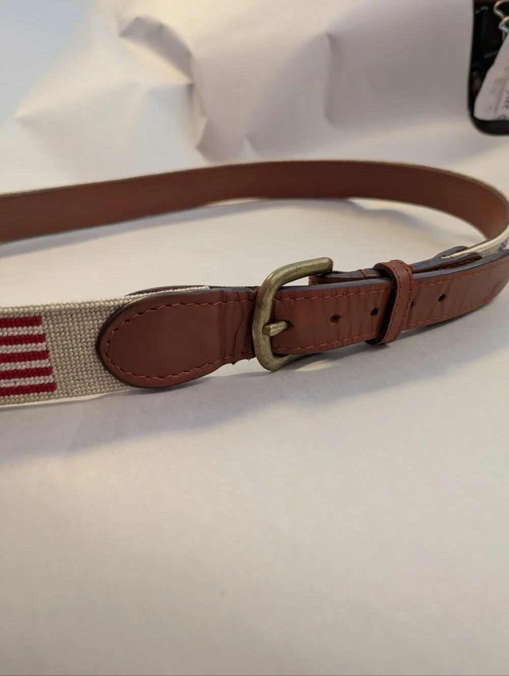 Smathers And Branson American Flag Needlepoint Mens Belt Leather Back
